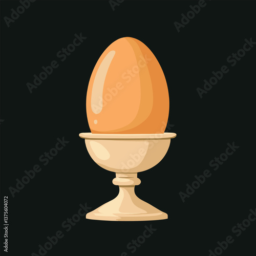 Brown egg in elegant egg cup on dark background