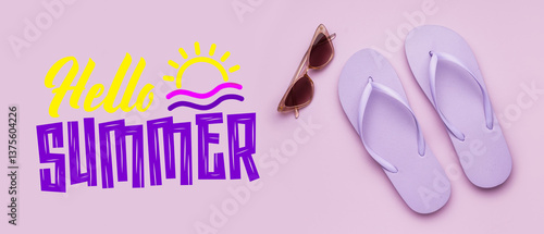 Lilac flip-flops with sungl...