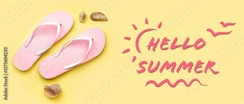 Pink flip-flops with shells...