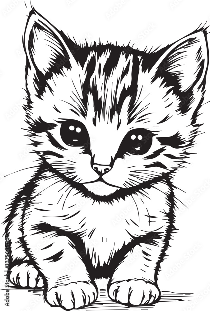 Obraz premium Cute kitten. Hand drawn vector illustration