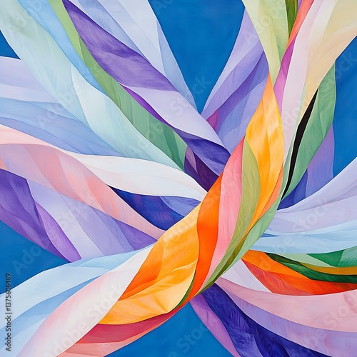 Vibrant colorful abstract painting featuring bold brush strokes and dynamic color combinations