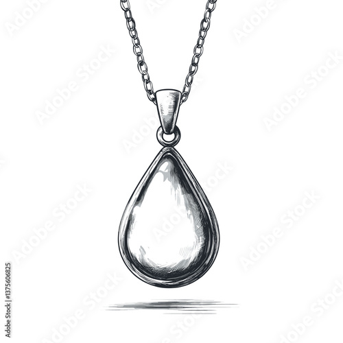 Elegant silver teardrop pendant necklace with chain on white background