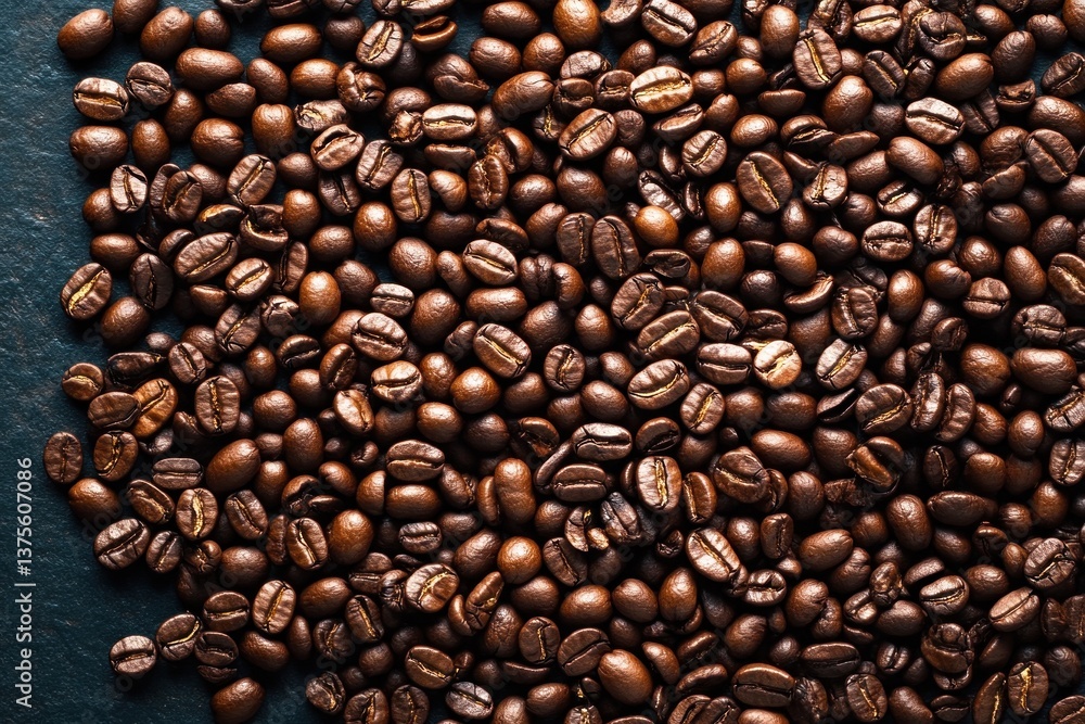 Fototapeta premium Roasted Coffee Beans Detailed Texture in Golden Light