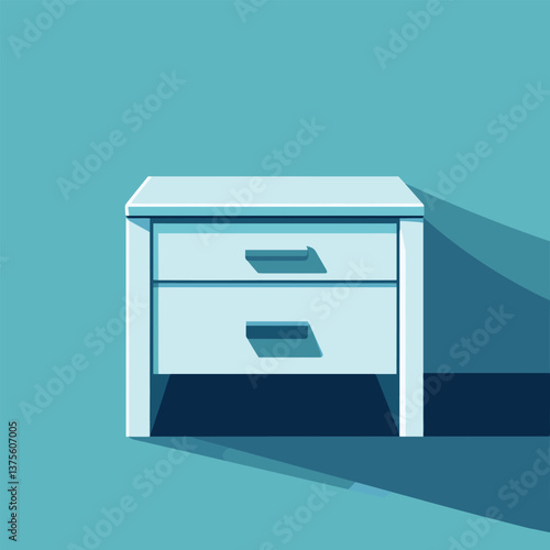 Minimalist light blue nightstand against teal background with shadow play