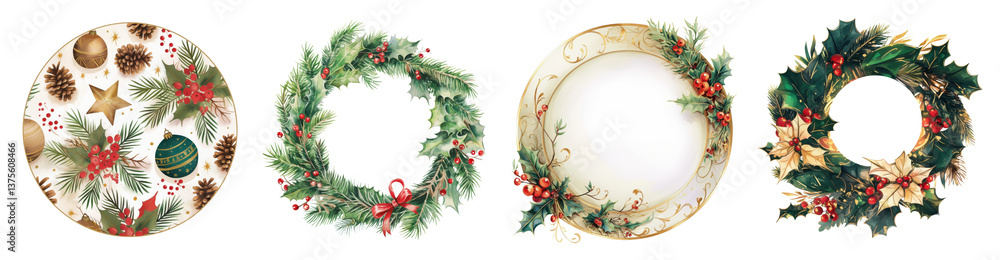 Elegant Christmas Designs Wreaths Plate and Festive Pattern for Holiday Cards and Invitations Elegant Christmas Designs Wreaths Plate and Festive Pattern for Holiday Cards and Invitations
