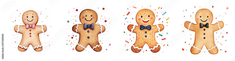 Naklejka premium Delightful Gingerbread Men Surrounded by Festive Confetti Perfect for Holiday Cards or Baking Blogs