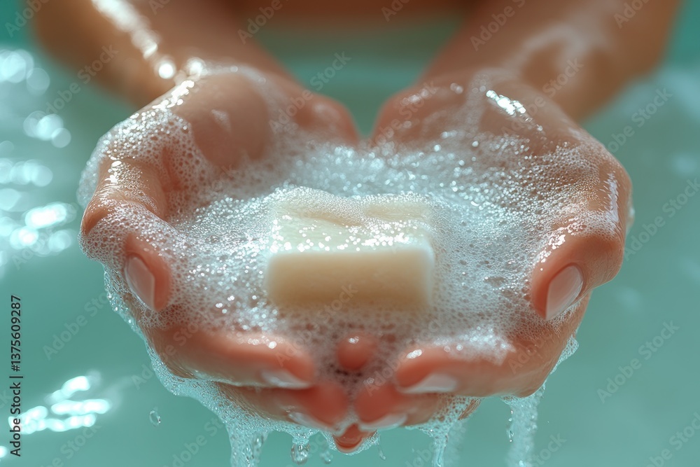Fototapeta premium Hands Washing with Soap for Hygiene and Health Care