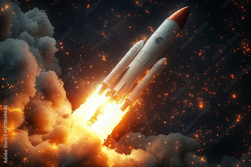 Fototapeta premium Rocket Launch Startup Concept Entrepreneurial Space Mission Future Technology