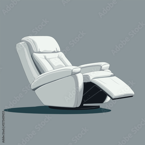 Modern white recliner chair with extended footrest on grey background