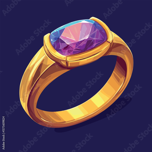 Elegant gold ring with colorful gemstone on dark background