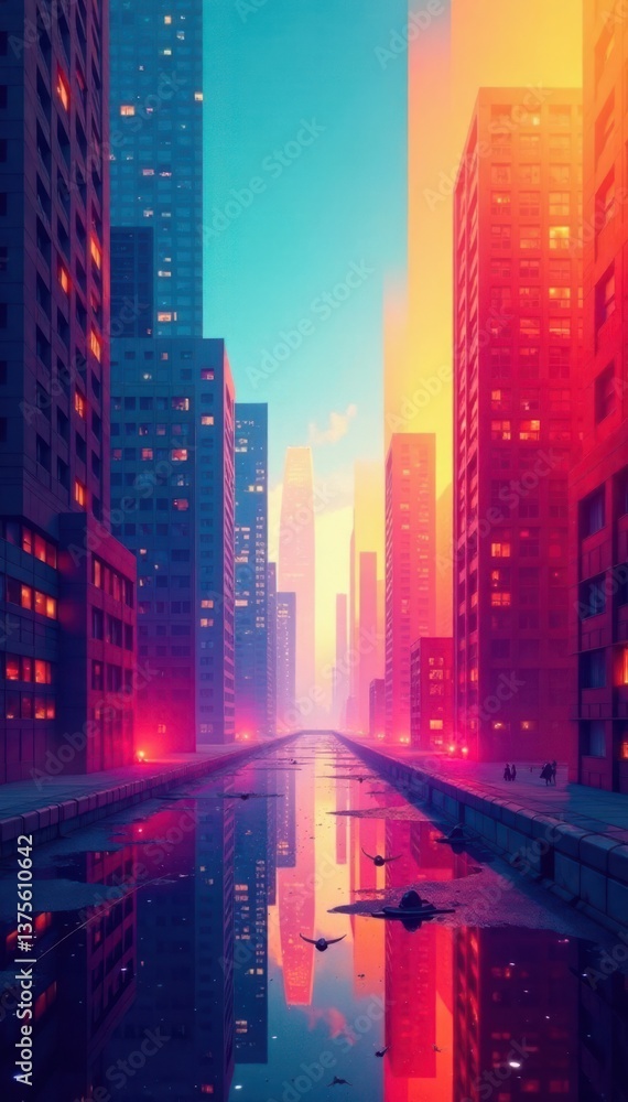 Obraz premium Geometric abstract shape, futuristic cityscape background, technology, abstract shape