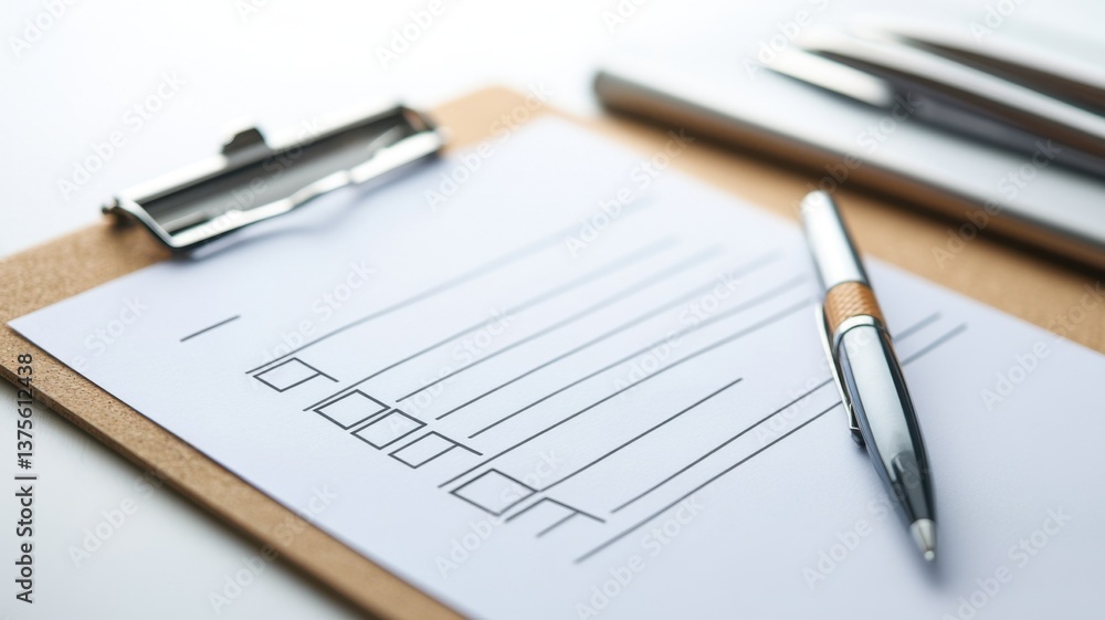 Modern office checklist with pen on clipboard for efficient planning. Survey answer quality checklist Modern office checklist with pen on clipboard for efficient planning. Survey answer quality checklist