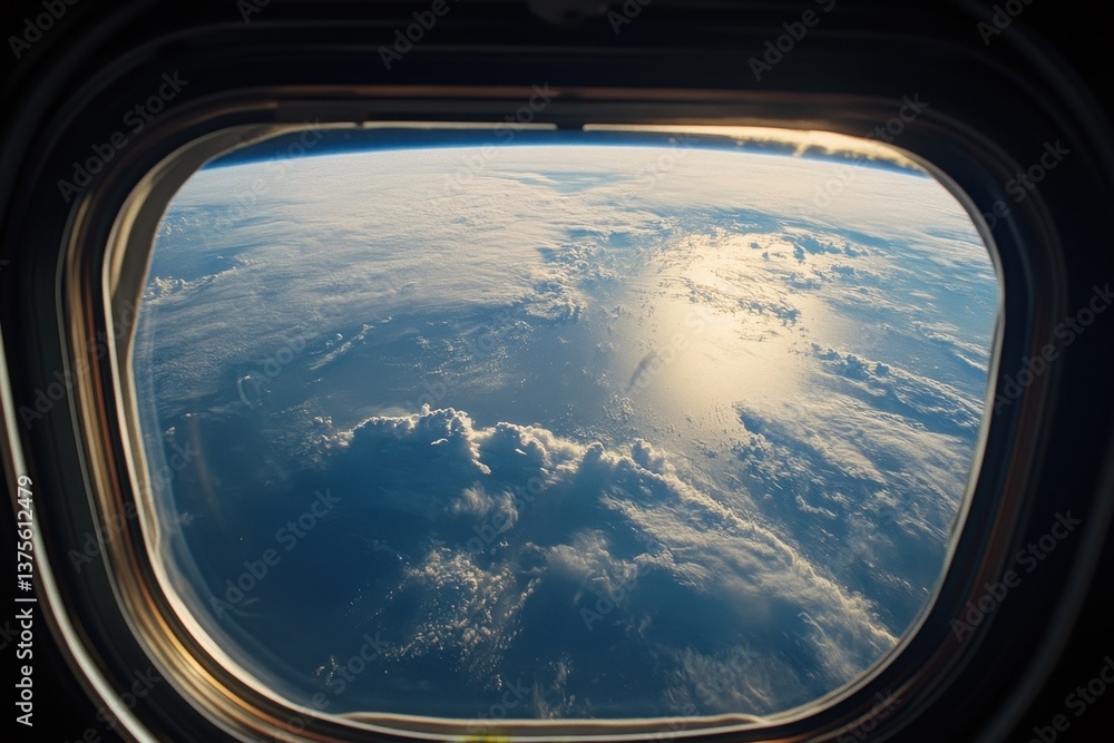View of Earth from a spa window creating a serene atmosphere in outer space, Planet earth as viewed through the windows of a space shuttle version 1 View of Earth from a spa window creating a serene atmosphere in outer space, Planet earth as viewed through the windows of a space shuttle version 1