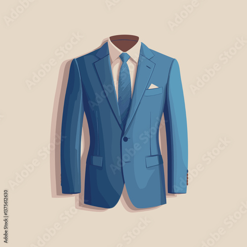 Stylish blue suit illustration with tie on beige background