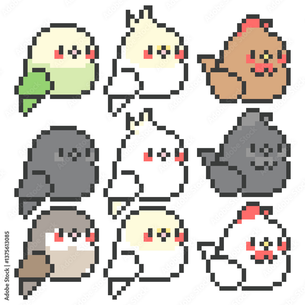 Fototapeta premium Bird and chicken catoon pixel art