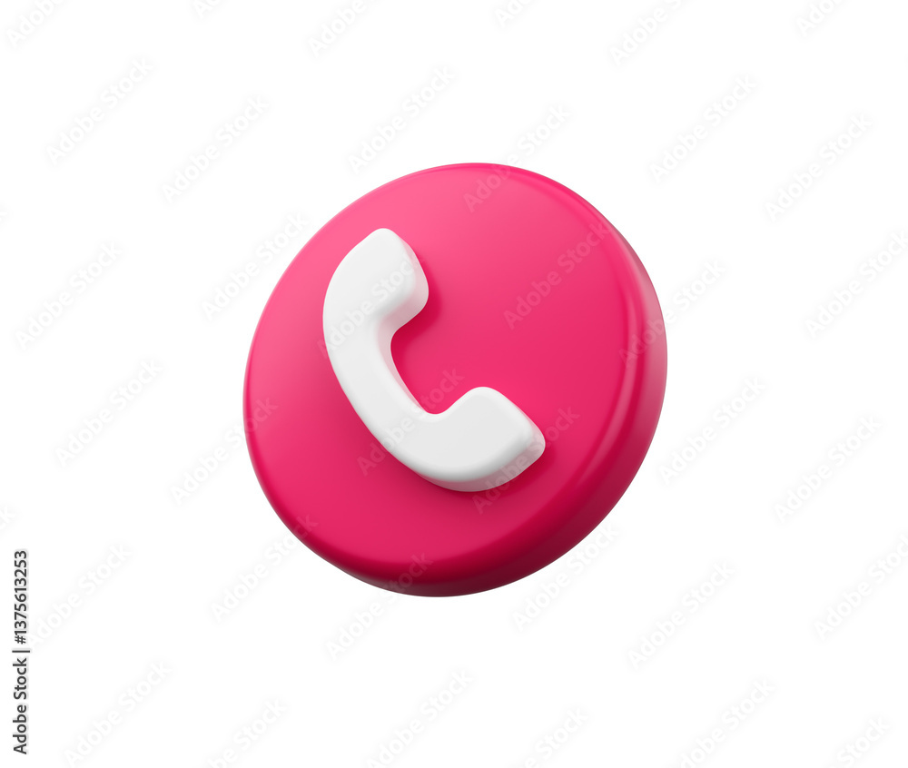 3D Pink button with a white phone icon, symbolizing calls and customer service, 3d illustration 3D Pink button with a white phone icon, symbolizing calls and customer service, 3d illustration