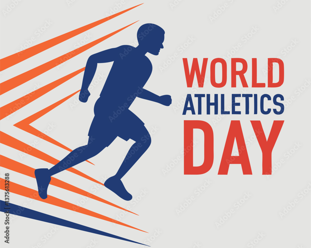 Dynamic blue runner silhouette with speed streaks for World Athletics Day. Dynamic blue runner silhouette with speed streaks for World Athletics Day.