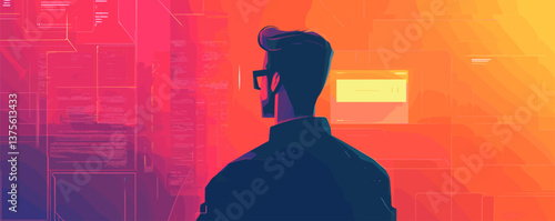 Futuristic tech innovator in vibrant digital space with abstract background - vector.