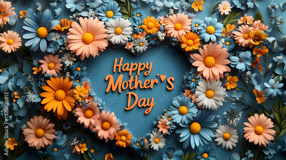 custom made wallpaper toronto digitalMother's Day Floral: A vibrant array of colorful flowers artfully arranged to form a heart shape, with "Happy Mother's Day" elegantly inscribed within, celebrating the joy and love of motherhood.