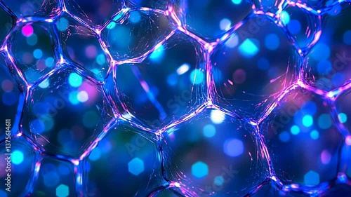 Abstract molecular structure background with luminous neon gradient effect shapes