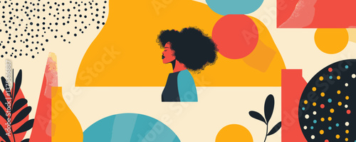 Abstract profile of woman with geometric shapes and bold colors - vector.