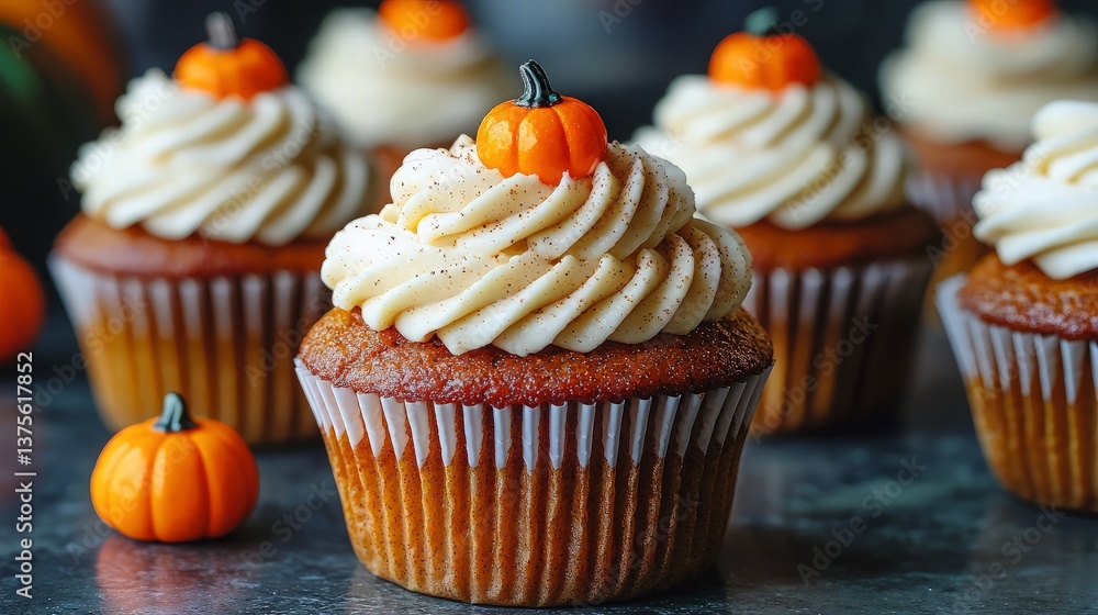 Pumpkin Cupcakes on Dark Surface Pumpkin Cupcakes on Dark Surface