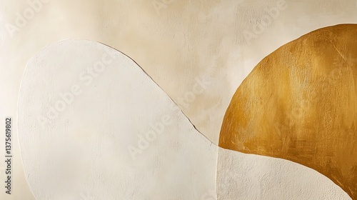 Obraz na płótnie A large minimalist painting presenting soft abstract organic shapes, adorned with warm beige, taupe, and gold accents. Awakens a sense of tranquility and has a handmade linen canvas texture. w salonie