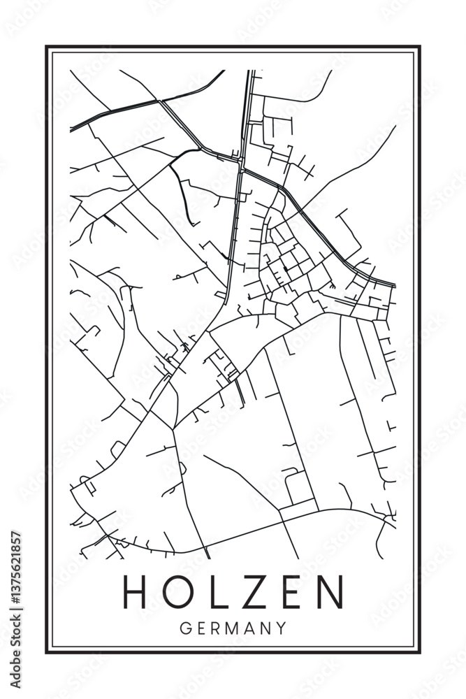 Hand drawn printable downtown road map poster of borough HOLZEN of the German city of DORTMUND on solid white background with city name Hand drawn printable downtown road map poster of borough HOLZEN of the German city of DORTMUND on solid white background with city name