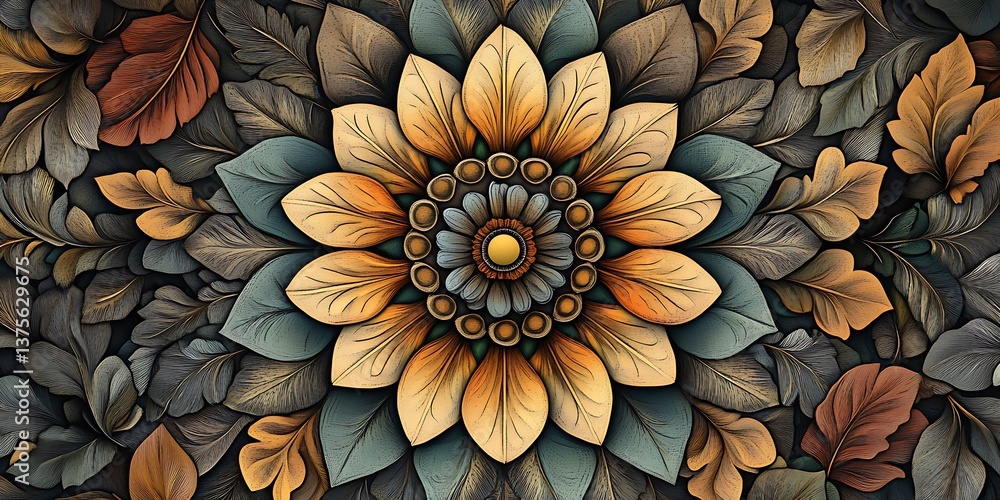Fototapeta premium Bohemian-Inspired Floral Mandala with Intricate Details