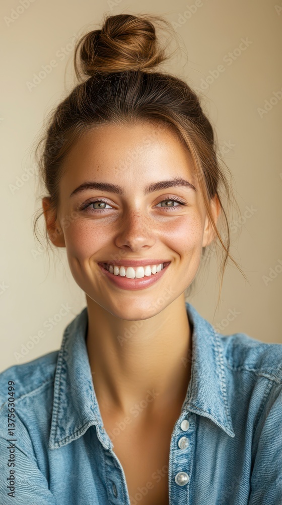 Portrait of a Smiling Young Woman with a Top Knot Hairstyle Portrait of a Smiling Young Woman with a Top Knot Hairstyle