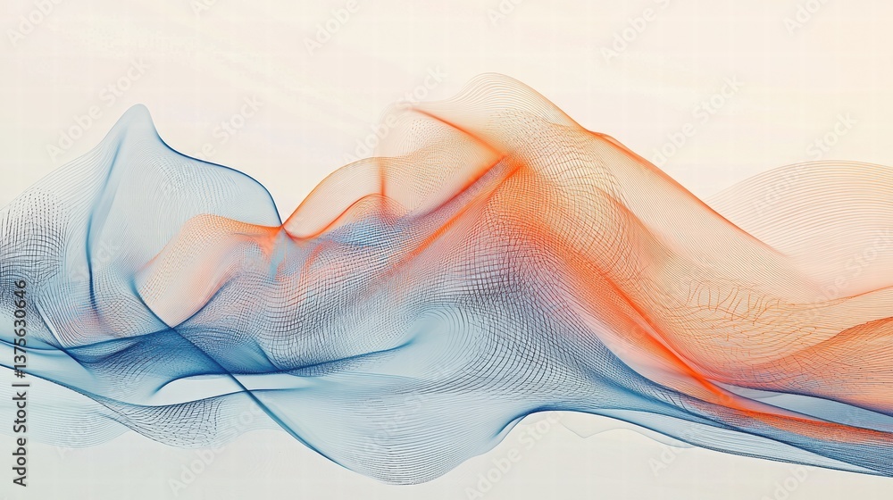 Obraz premium Abstract Flowing Waves in Blue and Orange Tones with Soft Gradients