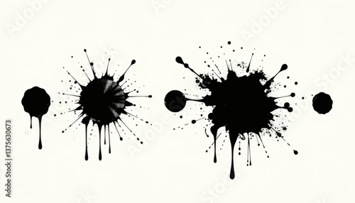 Ink Drops and Splashes – Blotter Spots, Liquid Paint Drips, and Ink Splatter Artistic Grunge Abstract Vector Set