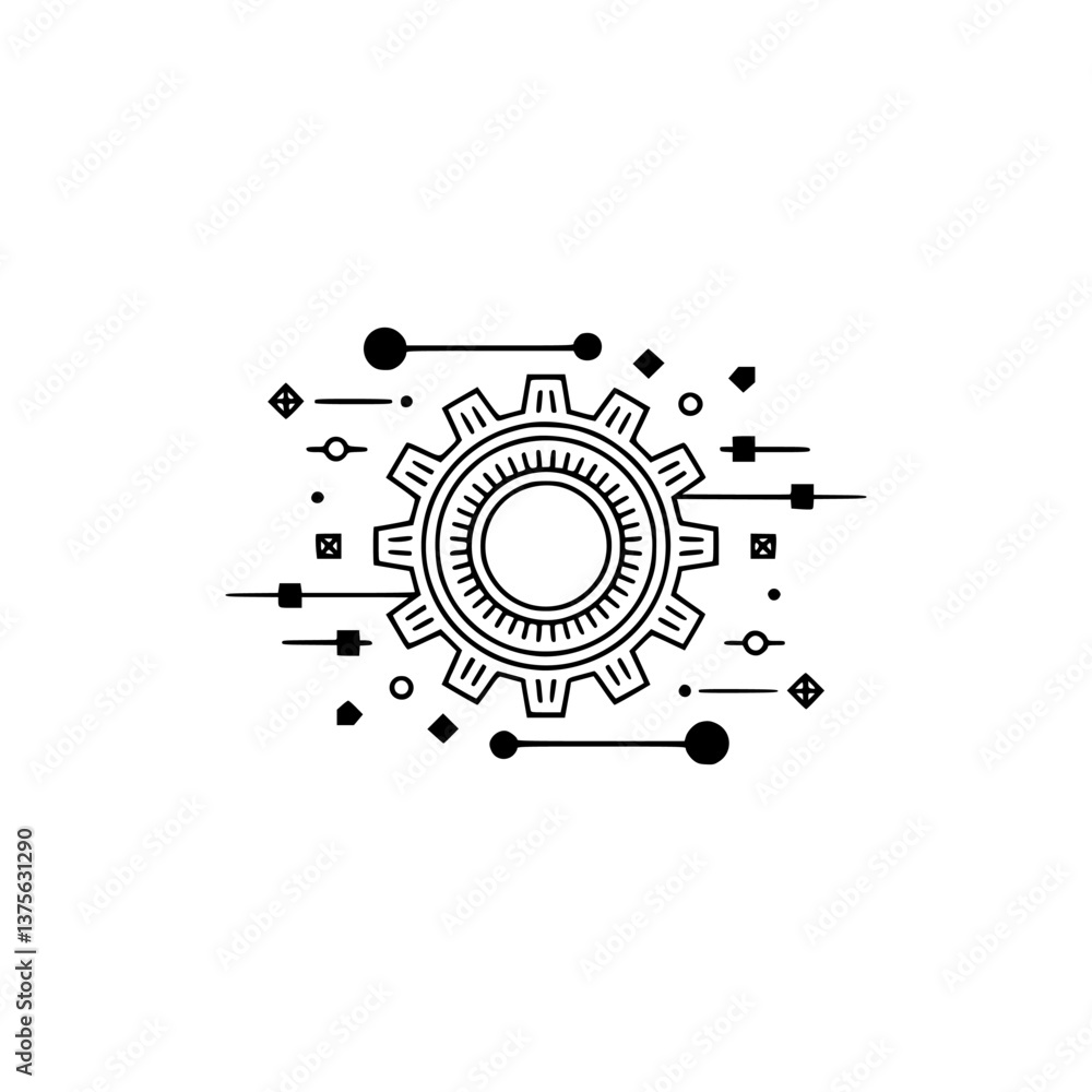 Fototapeta premium Minimalist Gear Icon with Geometric Elements