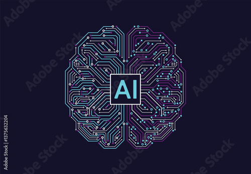 Artificial intelligence with brain chipset on circuit board in futuristic concept technology artwork for web, banner, card, cover. Vector illustration