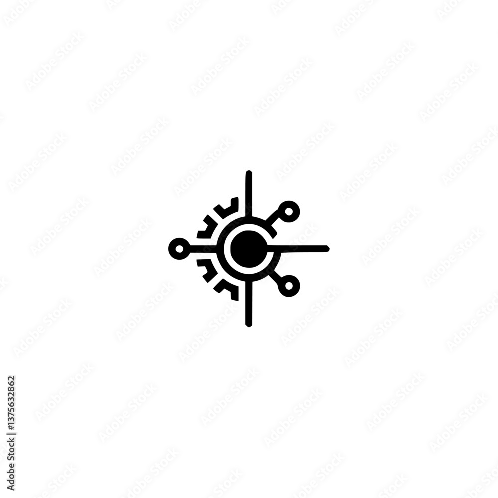Obraz premium Abstract Tech Logo: Circuitry & Gear Integration, Minimalist Design