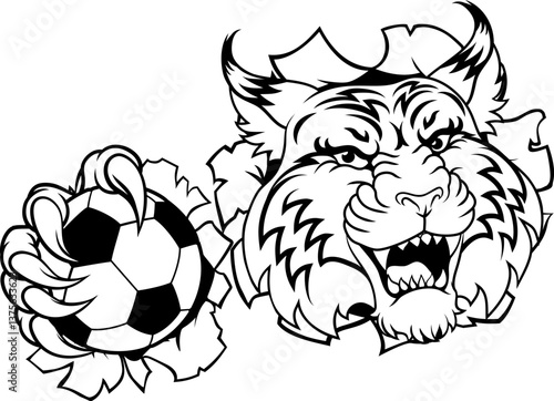 A wildcat or bobcat soccer football ball animal sports team mascot