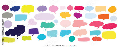 Cute vector speech bubble colorful set,Hand drawn set of speech bubbles with handwritten for book ,card, business, poster design. Vector illustration design for fashion fabrics,cute doodle