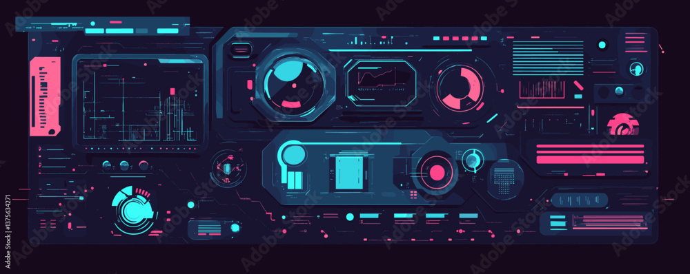 Fototapeta premium Futuristic sci-fi control panel interface with holographic elements - vector.