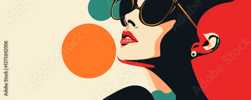 Stylish woman in sunglasses with bold colors and modern design – vector.