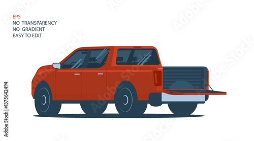 Pickup truck with open tailgate. 3\4 view from the rear. Vector illustration.