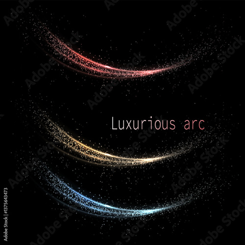 Set of arches with tinsel on a black background, isolated design element.