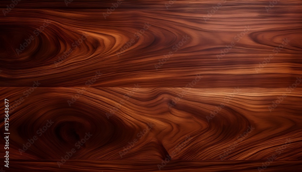 Polished mahogany wood surface revealing deep, swirling grain patterns with rich brown tones, representing classic luxury and sophisticated design potential Polished mahogany wood surface revealing deep, swirling grain patterns with rich brown tones, representing classic luxury and sophisticated design potential