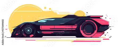 Futuristic racing car with bold geometric design in minimalist style - vector.