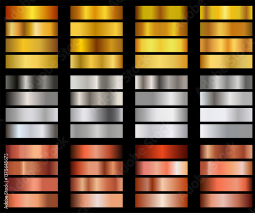 Gold, bronze and silver gradient set, golden squares collection, texture group, background set.