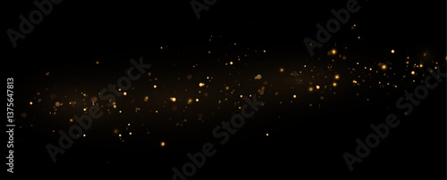 Christmas light effect. Sparkling magical dust particles.The dust sparks and golden stars shine with special light.	