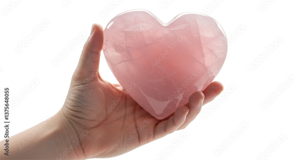 Obraz premium Isolated Pink Heart Crystal in Hand