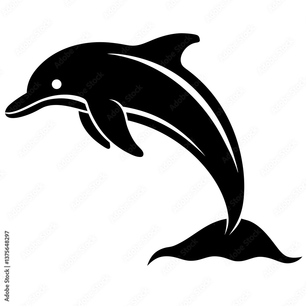 Fototapeta premium A vector silhouette of a dolphin leaping out of the water,