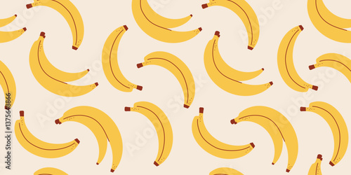 Seamless pattern with banana, dots. flat children's background with dessert, food. graphics for print, holiday, wallpaper, banner, surface textures, fabric. vector art illustration