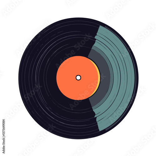Flat vector vinyl record, minimalist design, isolated on a white background.

