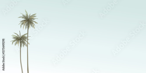 Coconut palm trees with blue sky background graphic illustration have blank space.